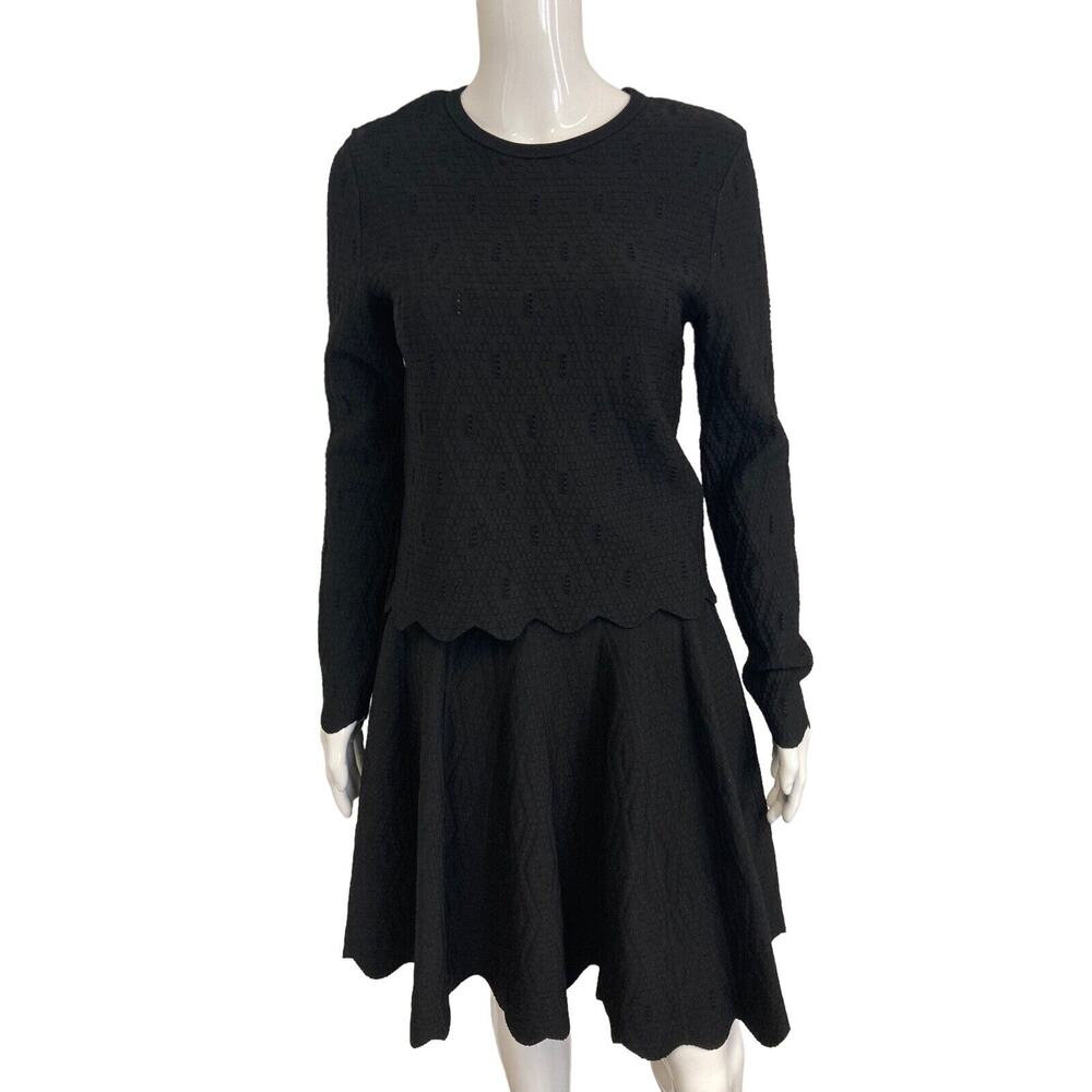 JONATHAN SIMKHAI Black Scalloped Knit Sweater and A-Line Skirt Set Size US M